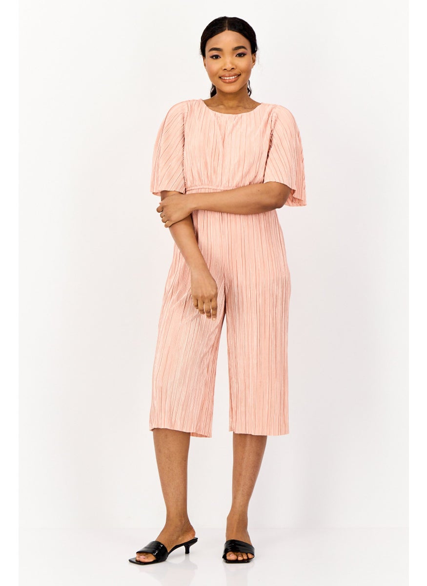 ONLY Women Ribbed Short Sleeves Jumpsuits, Peach  - Image 1