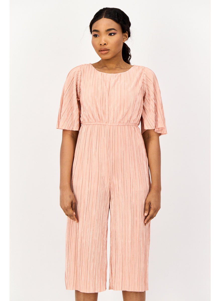 ONLY Women Ribbed Short Sleeves Jumpsuits, Peach  - Image 2