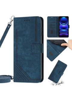 HuHa Case Cover For Xiaomi Redmi 9A / 9i India / 9AT Skin Feel Stripe Pattern Leather Phone Case with Lanyard Blue 