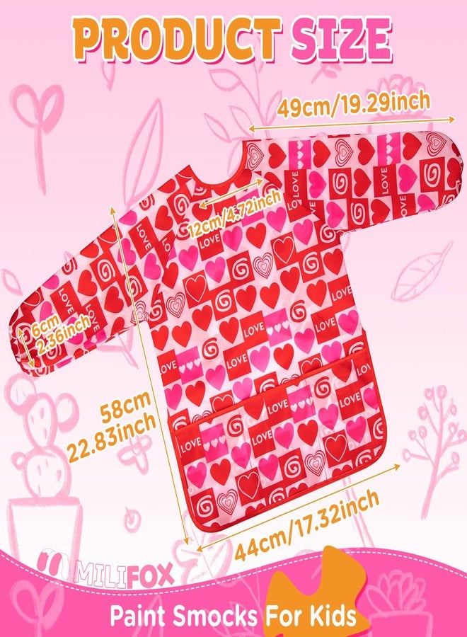 Milifox Smocks for Kids, 1 Pack Kids Painting Apron, Waterproof Children Art Smock Long Sleeve with 3 Pockets for Painting, Art, Crafts, Cooking, Activity (Red Heart) - Image 2