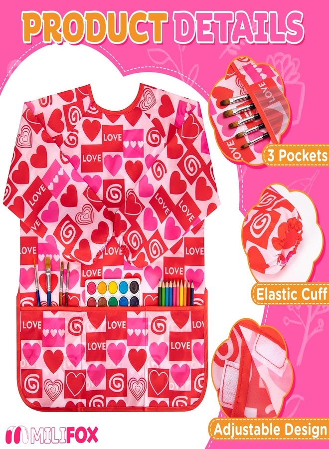 Milifox Smocks for Kids, 1 Pack Kids Painting Apron, Waterproof Children Art Smock Long Sleeve with 3 Pockets for Painting, Art, Crafts, Cooking, Activity (Red Heart) - Image 3