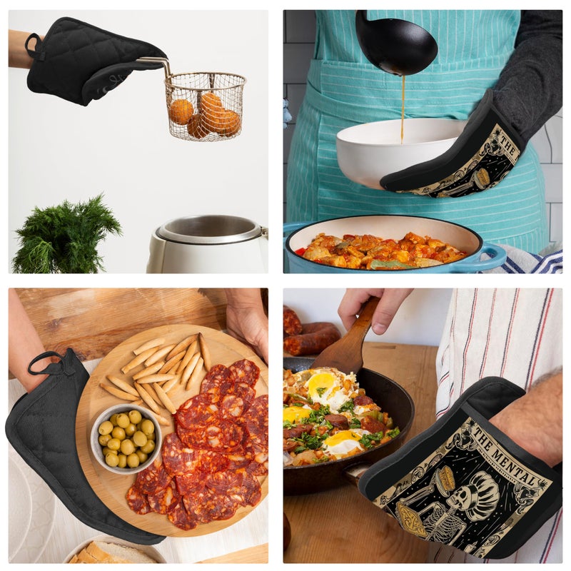 YeiHe Gothic Skeleton Pot Holders with Pockets, Funny Baking Gifts Pot Holders Heat Resistant Oven Mitts Hot Pads for Kitchen Baking Cooking,Potholders for Kitchens - Image 5