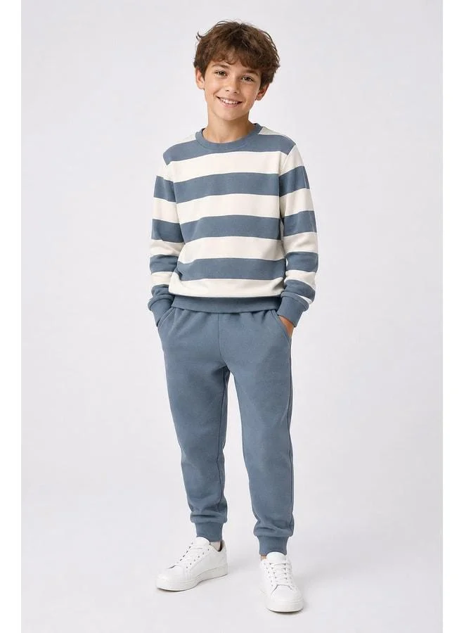 Perendi Boys' Striped Sweatshirt and Jogger Pants Set with Lining