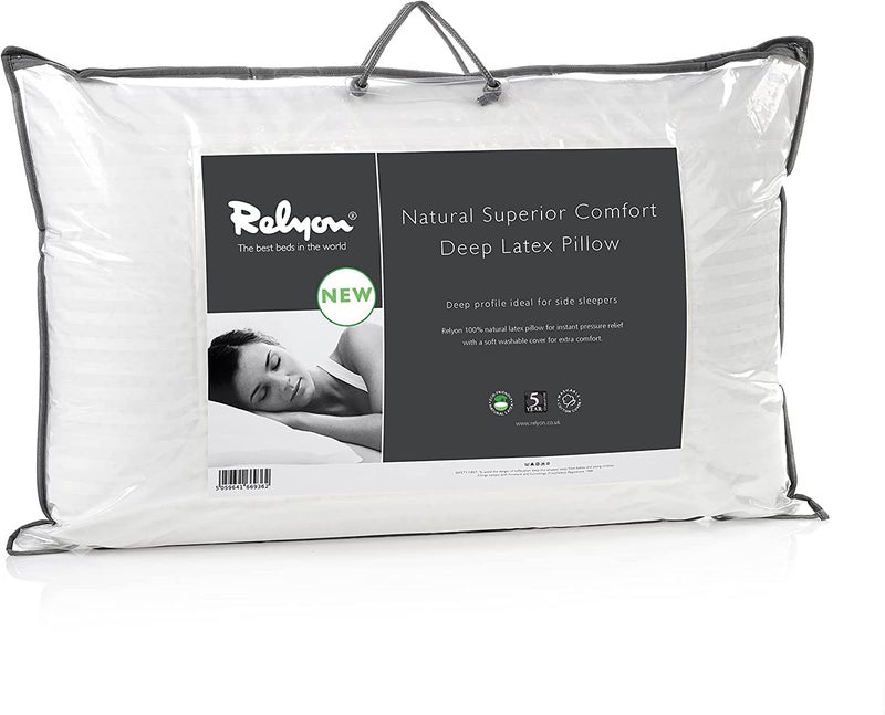 Relyon Superior Comfort 100 Natural Latex Pillow 100 Cotton Removable Cover Deep White