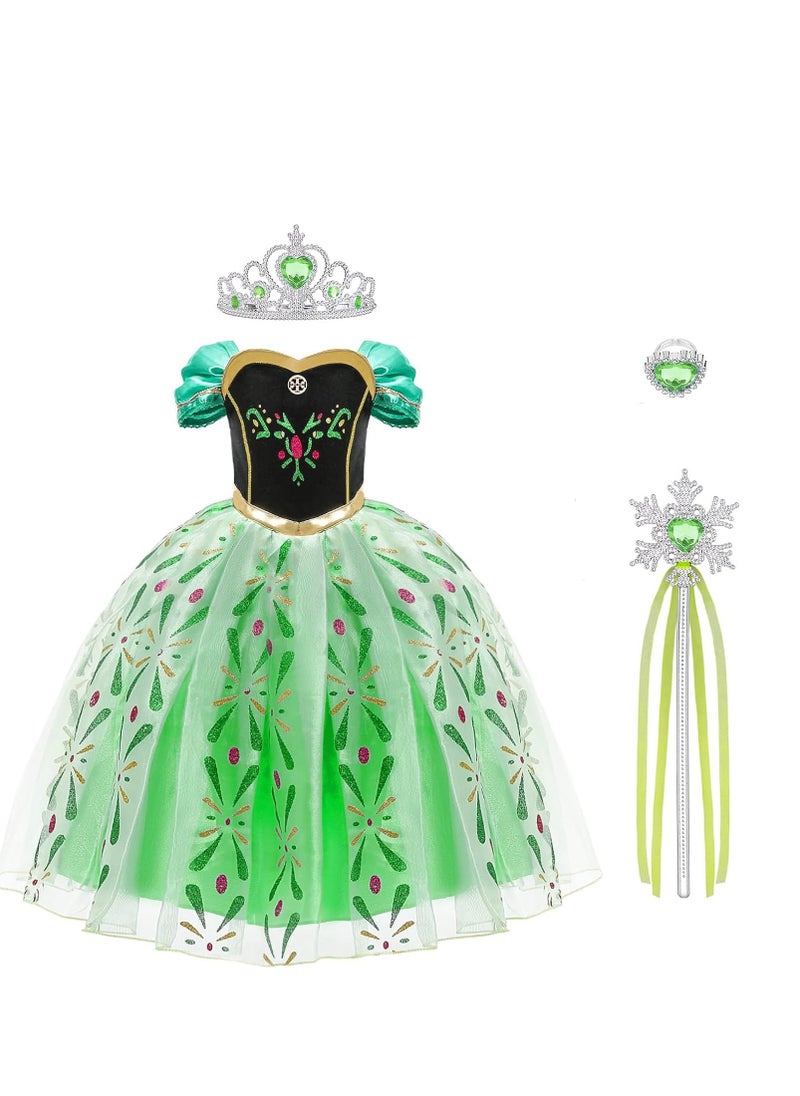 Excefore Girls Princess Costume Dress up, Apple Green, with Accessories, Snow Party Cosplay Fancy Dress, 6-7/130cm  - Image 1
