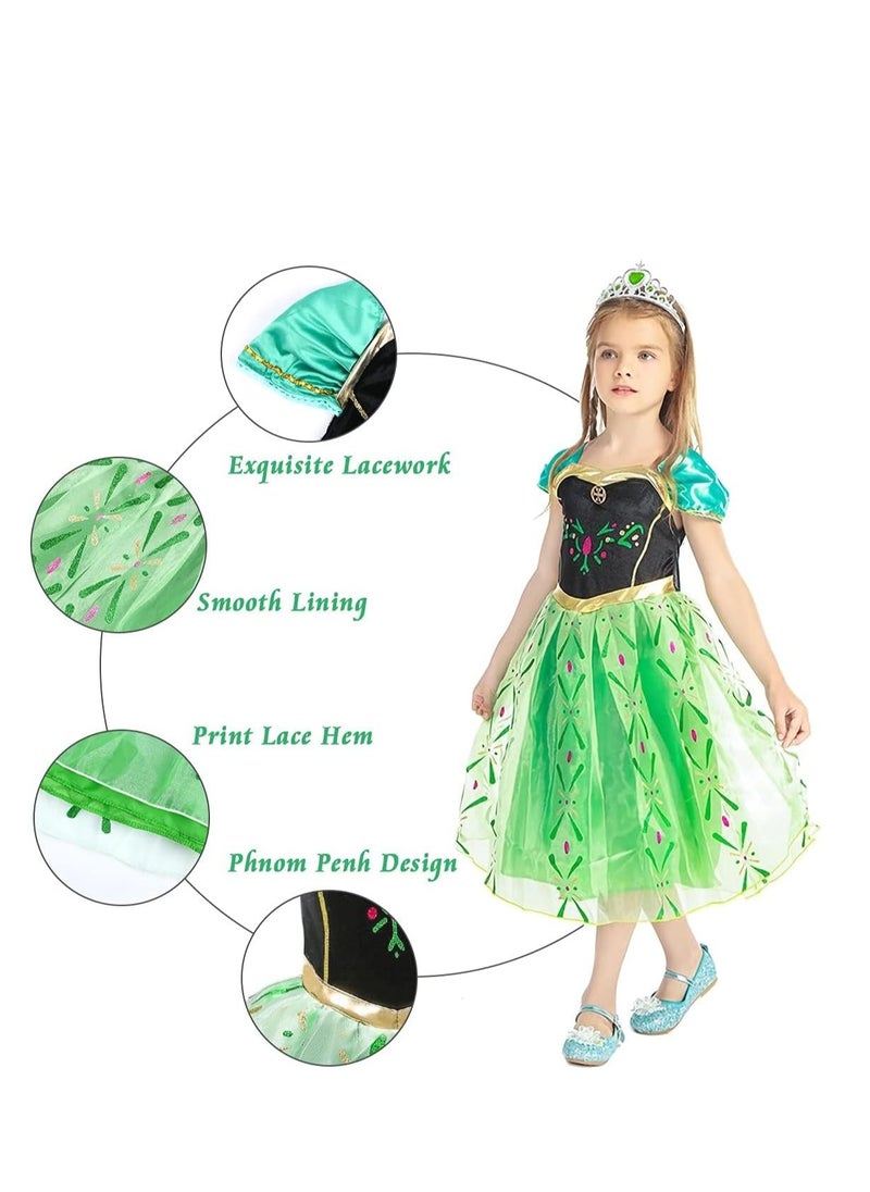 Excefore Girls Princess Costume Dress up, Apple Green, with Accessories, Snow Party Cosplay Fancy Dress, 6-7/130cm  - Image 2