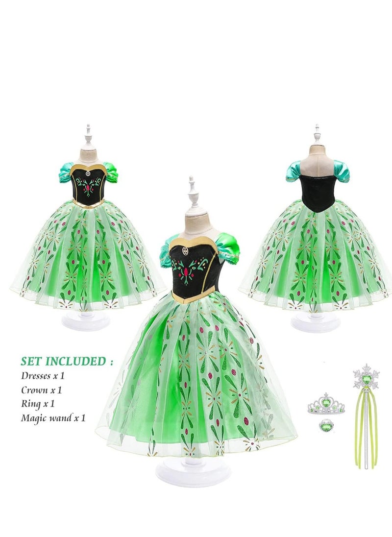 Excefore Girls Princess Costume Dress up, Apple Green, with Accessories, Snow Party Cosplay Fancy Dress, 6-7/130cm  - Image 3