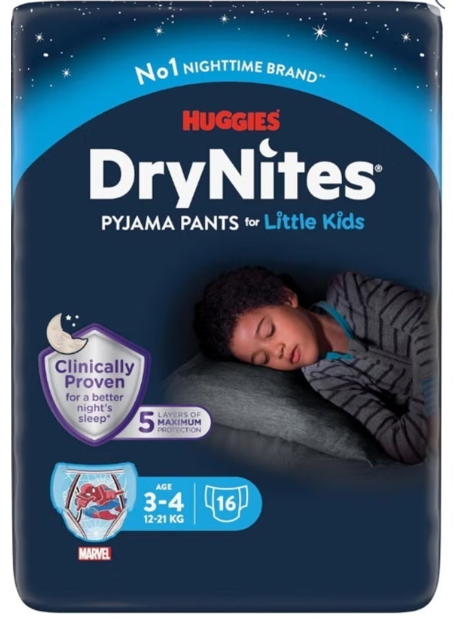 Huggies DryNites Pyjama Pants for Boys, 3-4 Years (12-21 kg), Jumbo Pack, 16 Count