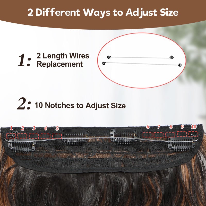 BUPPLER Halo Hair Extensions 12 Inch Invisible Wire Hair Extensions Adjustable Long Wavy Hairpiece Synthetic Upgrade 4 Secure Clips in Hairpieces 12 Inch,Black Brown with highlights - Image 3