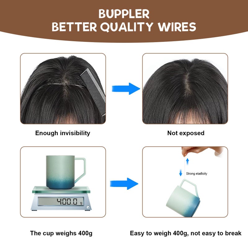 BUPPLER Halo Hair Extensions 12 Inch Invisible Wire Hair Extensions Adjustable Long Wavy Hairpiece Synthetic Upgrade 4 Secure Clips in Hairpieces 12 Inch,Black Brown with highlights - Image 5