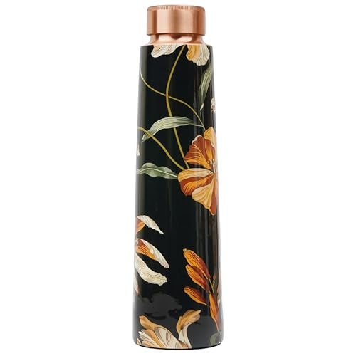 COBRIZO 100% Pure Copper Floral Designer Water Bottle with Ayurvedic Benefits Rustproof & Leakproof Copper Bottle for Home School Gym Travel Bottle Drinkware & Storage Purpose 900 ml - Image 2