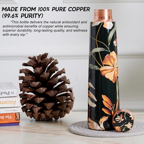 COBRIZO 100% Pure Copper Floral Designer Water Bottle with Ayurvedic Benefits Rustproof & Leakproof Copper Bottle for Home School Gym Travel Bottle Drinkware & Storage Purpose 900 ml - Image 4
