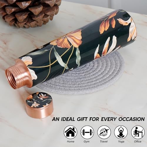 COBRIZO 100% Pure Copper Floral Designer Water Bottle with Ayurvedic Benefits Rustproof & Leakproof Copper Bottle for Home School Gym Travel Bottle Drinkware & Storage Purpose 900 ml - Image 5