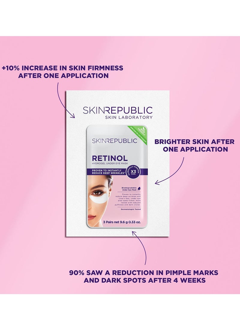 Retinol Hydrogel Under Eye Patches (3 Pairs) – Under Eye Masks with Niacinamide & Vitamin B5, Reduces Wrinkles, Crow’s Feet, Puffiness & Dark Circles, Hydrates, Brightens & Soothes Skin