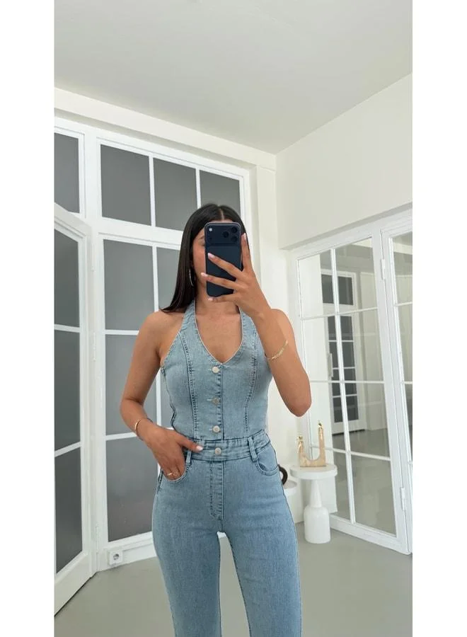 Gaus  Blue elastane Premium Denim Jumpsuit GAUS-01792. for Women | Best Price UAE