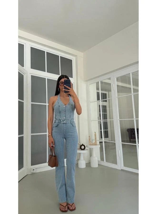Gaus Blue elastane Premium Denim Jumpsuit GAUS-01792.