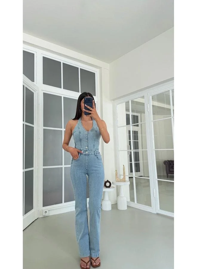 Gaus Blue elastane Premium Denim Jumpsuit GAUS-01792.