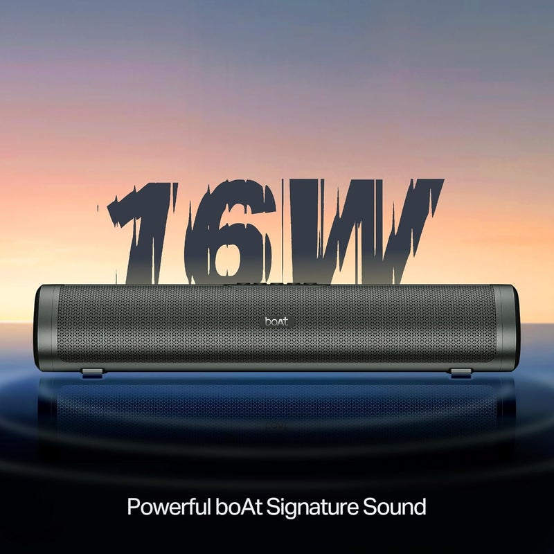 boAt 2025 Launch Aavante 2.0 150, 2.0 CH, 16W Signature Sound, RGB LEDs, Dual Full-Range Drivers, Upto 5H Battery, TWS, Multi Ports, Bluetooth Sound bar, Home Theatre Soundbar Speaker (Premium Black) - Image 2