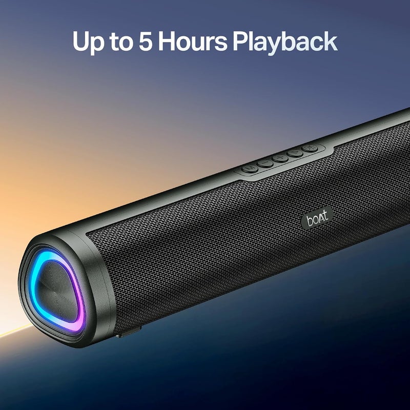 boAt 2025 Launch Aavante 2.0 150, 2.0 CH, 16W Signature Sound, RGB LEDs, Dual Full-Range Drivers, Upto 5H Battery, TWS, Multi Ports, Bluetooth Sound bar, Home Theatre Soundbar Speaker (Premium Black) - Image 4