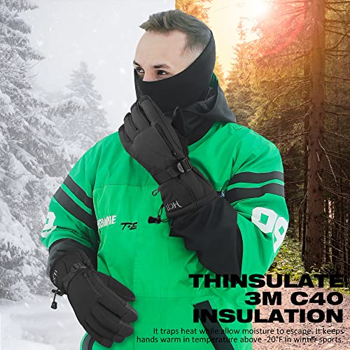 MCTi Waterproof Mens Ski Gloves Winter Warm 3M Thinsulate Snowboard Snowmobile Cold Weather Gloves Black Medium - Image 2