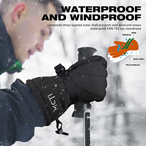MCTi Waterproof Mens Ski Gloves Winter Warm 3M Thinsulate Snowboard Snowmobile Cold Weather Gloves Black Medium - Image 3