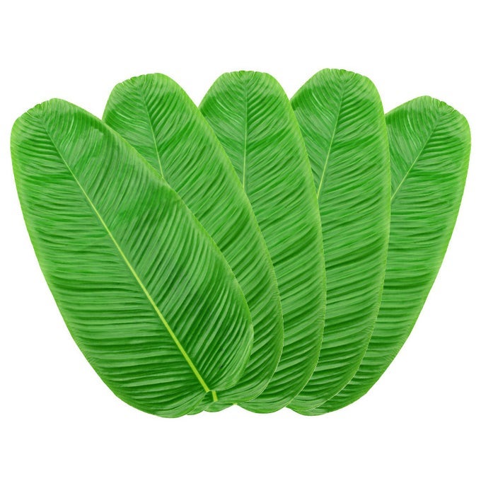Artificial Tropical Banana Leaf 22 by 11inchHawaiian Luau Party Jungle Beach Theme Decorations for Table Decoration Accessories Pack of 5 Pcs