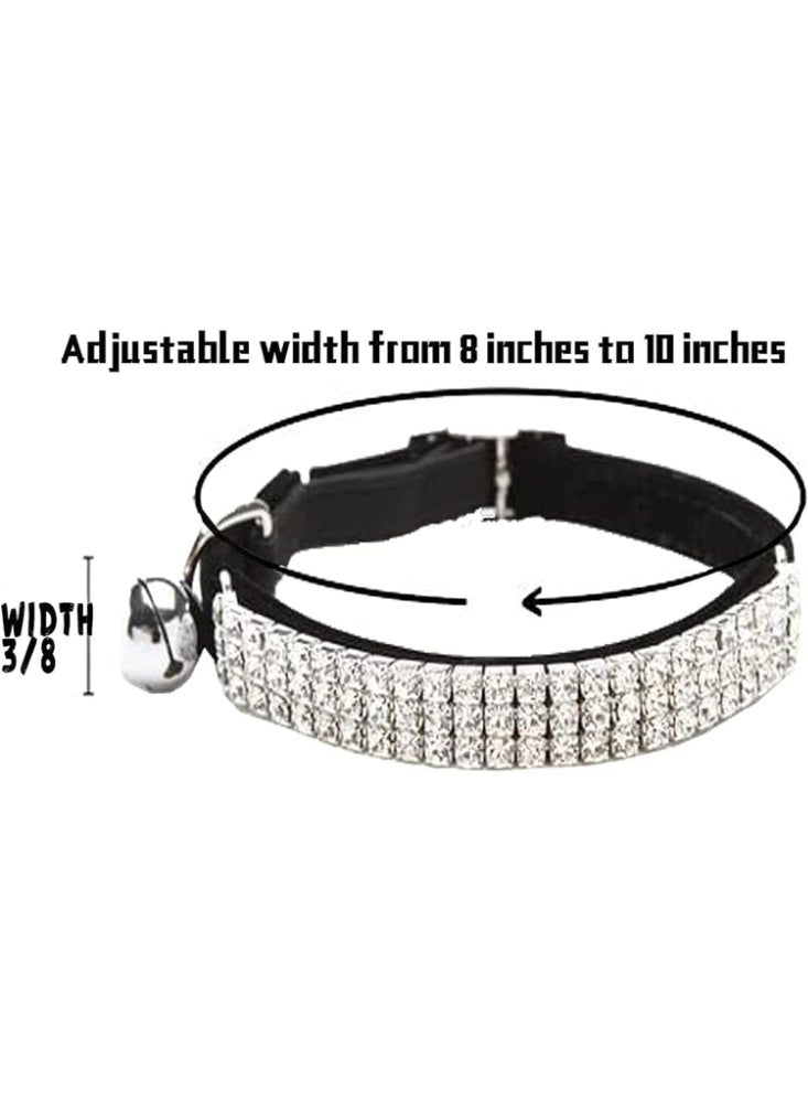 Black Soft Velvet Cat Collar with Diamante Bling and Bells, Adjustable Safe Collar for Cats and Small Dogs, 11 Inches - Image 2