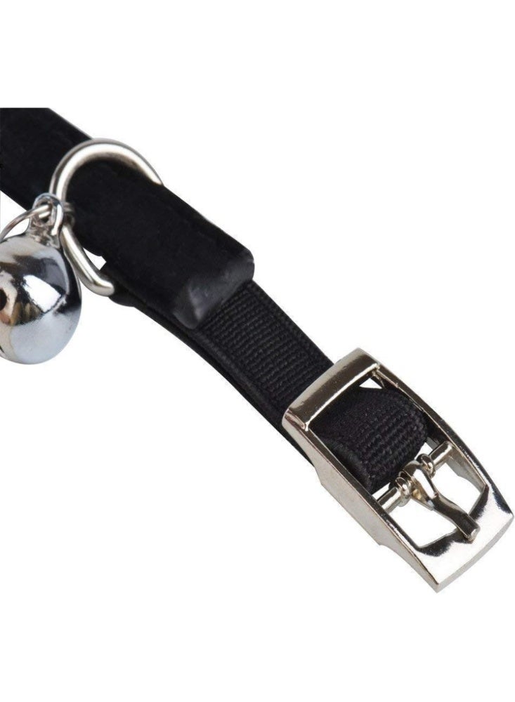 Black Soft Velvet Cat Collar with Diamante Bling and Bells, Adjustable Safe Collar for Cats and Small Dogs, 11 Inches - Image 4