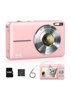 ماركة غير محددة كاميرا رقمية، كاميرا أطفال FHD 1080P، كاميرات رقمية بدقة 44 ميجابكسل مع بطاقة ذاكرة سعة 32 جيجابايت وبطاريتين، تكبير 16X، حزام عنق، حجم صغير، هدية للأولاد / البنات (وردي)  - Image 1