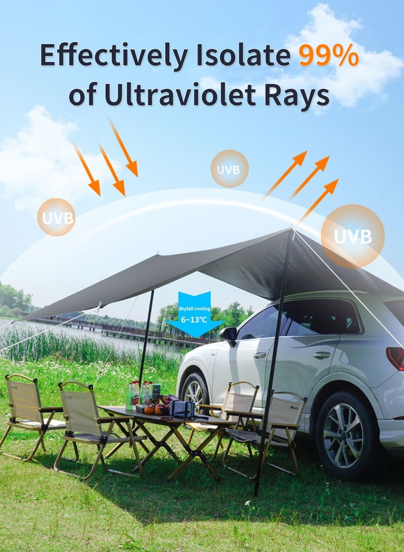 LEOKOR Camping Tarp 200x300CM with Poles, Portable Camping Awning, Waterproof Tear-Resistant Camping Canopy, UPF50+ Sunshade Outdoor Shelter - Image 3