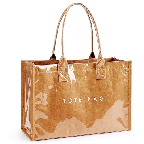 KALIDI FANCY FOREST KALIDI PVC Tote Bag Women’s Kraft Paper Work Handbags Purses with Top Handle,Brown - Image 1