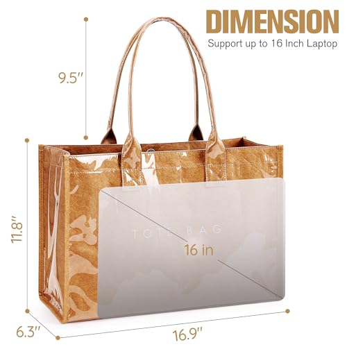 KALIDI FANCY FOREST KALIDI PVC Tote Bag Women’s Kraft Paper Work Handbags Purses with Top Handle,Brown - Image 2