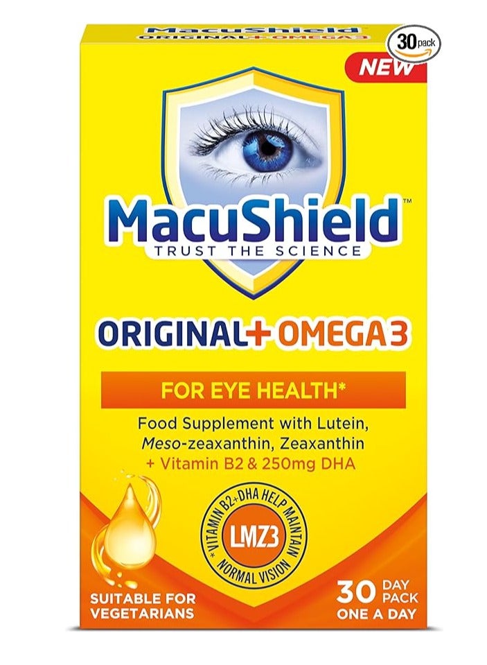 MacuShield Original + Omega 3 – Eye Health Supplement with Lutein, Meso-Zeaxanthin, Zeaxanthin & Vitamin B2 – 30-Day Supply - Image 1