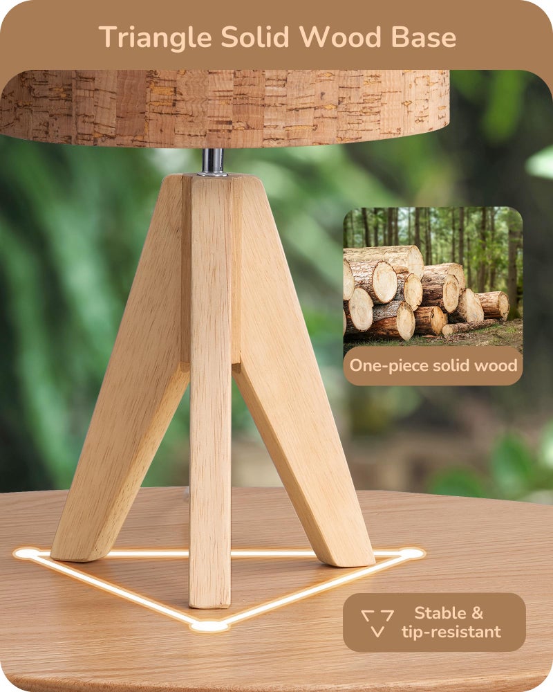 EDISHINE Small Table Lamp, Wooden Tripod Nightstand Lamp with Bark Linen Shade, Farmhouse Bedside Lamp for Nursery, Bedroom, Kids Room, Office, Reading Desk, 14.2 Inch, E26 Socket, ON/Off Switch - Image 3