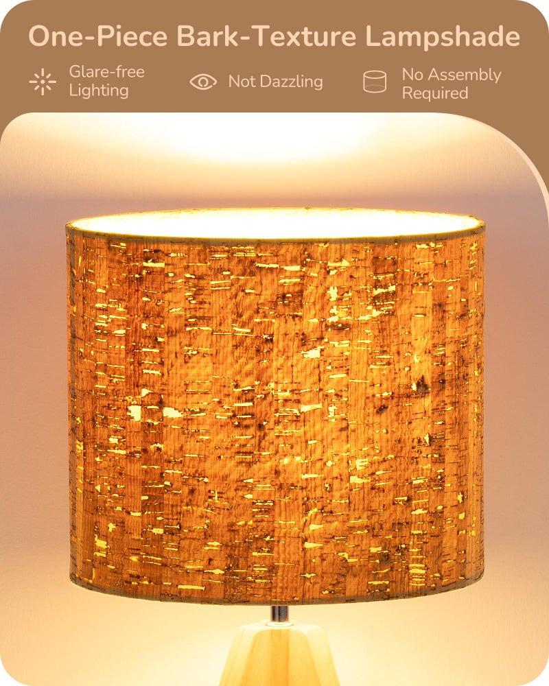 EDISHINE Small Table Lamp, Wooden Tripod Nightstand Lamp with Bark Linen Shade, Farmhouse Bedside Lamp for Nursery, Bedroom, Kids Room, Office, Reading Desk, 14.2 Inch, E26 Socket, ON/Off Switch - Image 4