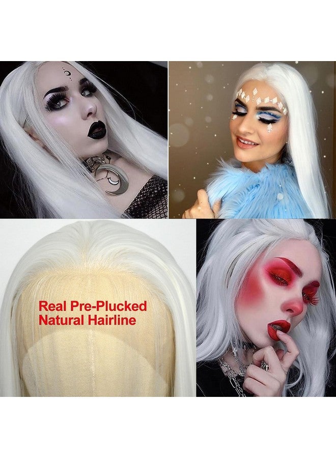 BLUPLE Long Straight Lace Front Wigs 1001 Platinum White Natural Heat Resistant Synthetic Hair Half Hand Tied Wigs For Cosplay Daily Wear (22 Inches Straightwhite) - Image 3