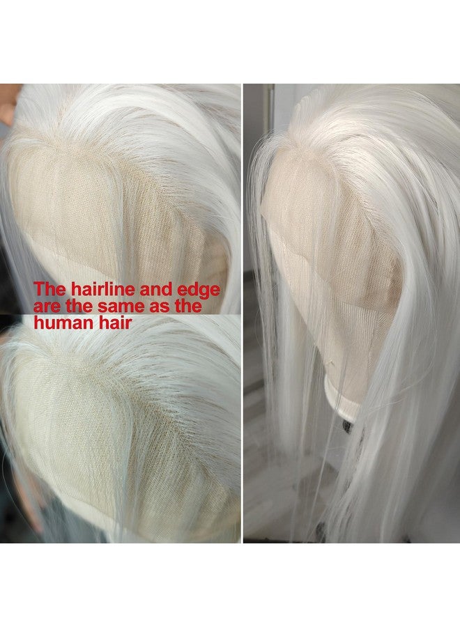 BLUPLE Long Straight Lace Front Wigs 1001 Platinum White Natural Heat Resistant Synthetic Hair Half Hand Tied Wigs For Cosplay Daily Wear (22 Inches Straightwhite) - Image 2