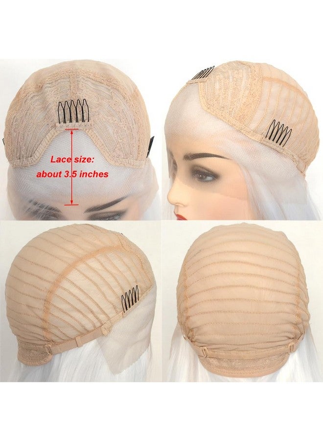 BLUPLE Long Straight Lace Front Wigs 1001 Platinum White Natural Heat Resistant Synthetic Hair Half Hand Tied Wigs For Cosplay Daily Wear (22 Inches Straightwhite) - Image 5