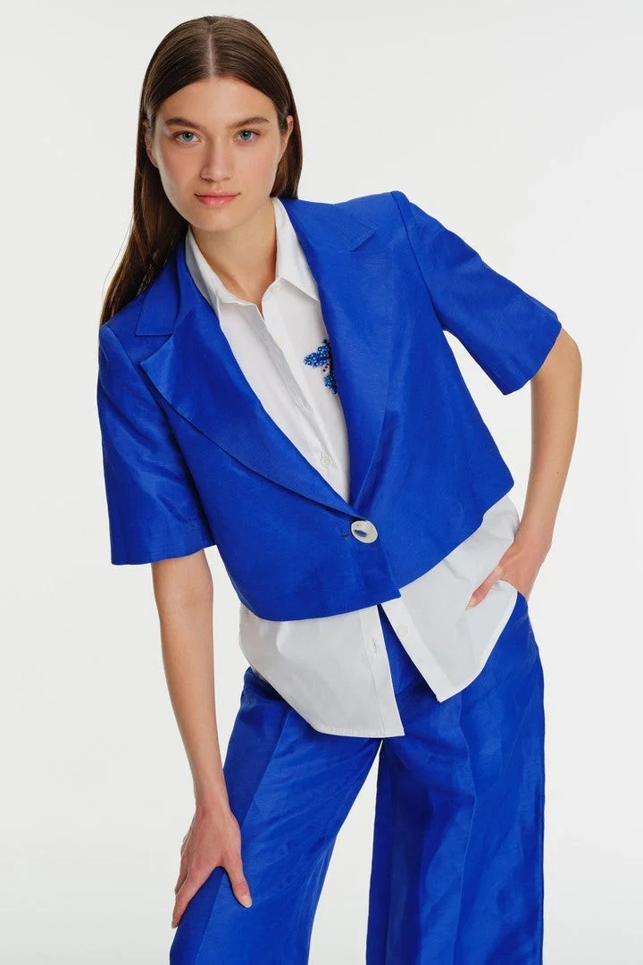 EXQUISE Short-Sleeve Single-Button Short Jacket