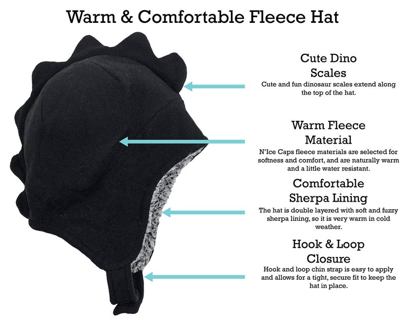 N'Ice Caps Toddler Baby Hat Mitten Set Boys Dino Fleece Gloves Warm Sherpa Lined (Black Dino, 2-3T) - Image 5