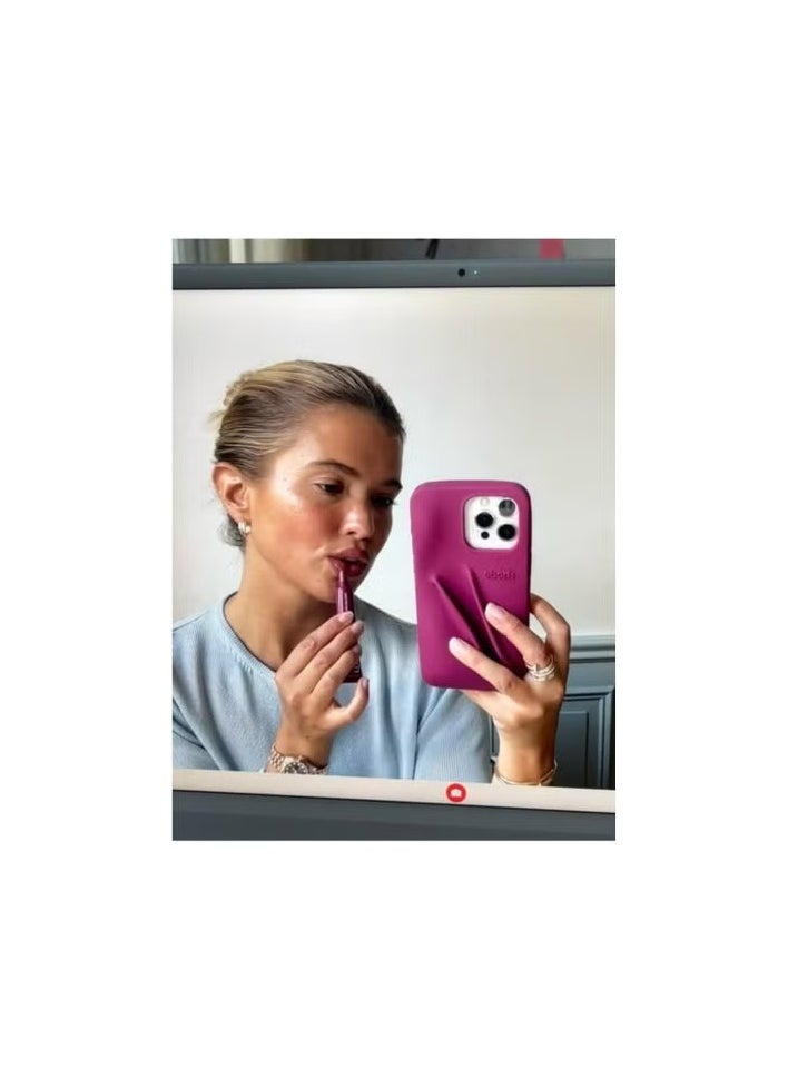 Silicone Lip Holder for Cell Phone, Lip Gloss Adhesive Sleeve for Phone, Lip Holder Stick-on Phone Case, Back Stick On Holder for iPhone 14（Raspberry Jelly）