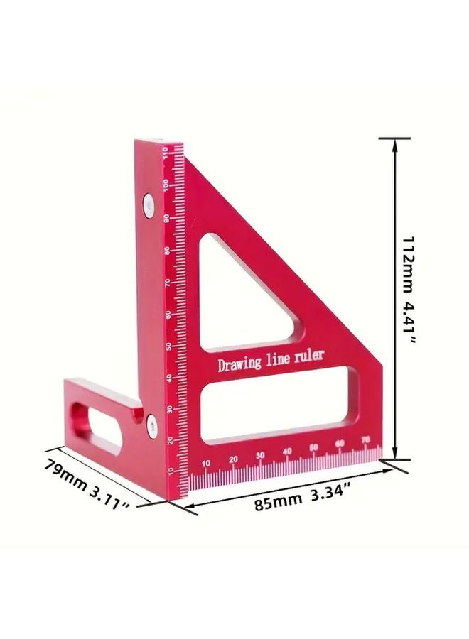 Red 45 90 Degree Aluminum Alloy Square Precision 3D Multi Angle Measuring Ruler Laser Engraved Scale - Image 1
