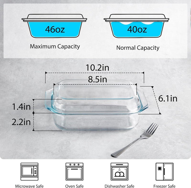NUTRIUPS 1.4QT Small Glass Casserole Dish With Lid, 8.5×6.1in Rectangular Casserole Dish for Oven - Image 2