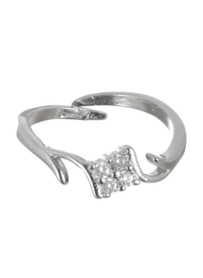 برياسي Women 925 Sterling White AD-Studded Adjustable Finger Ring