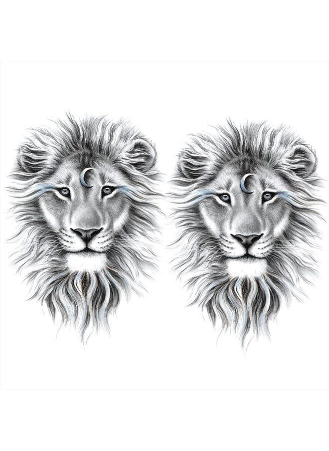 Oottati 2 Sheets Arm Thigh Leg Waterproof Fake Temporary Tattoos Sticker Grey Lion 