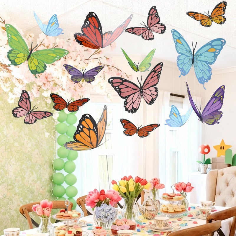 LemonSecret 18 Pcs Large Butterfly Party Decorations 3D Colorful Paper Butterfly Hanging Decoration 2 Sizes Paper Butterflies Birthday Party Supplies for Wedding Spring Baby Shower Room Ceiling Decor - Image 2