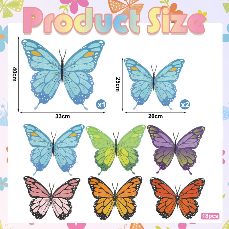 LemonSecret 18 Pcs Large Butterfly Party Decorations 3D Colorful Paper Butterfly Hanging Decoration 2 Sizes Paper Butterflies Birthday Party Supplies for Wedding Spring Baby Shower Room Ceiling Decor - Image 3
