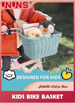 UNUNS Kids Bike Basket,Front Bicycle Bike Baskets For Kids,Small Wicker Bike Basket For Boys and Girls,Toddler Scooter Handlebar Basket,25x14cm,Blue  - Image 2