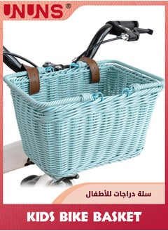 UNUNS Kids Bike Basket,Front Bicycle Bike Baskets For Kids,Small Wicker Bike Basket For Boys and Girls,Toddler Scooter Handlebar Basket,25x14cm,Blue  - Image 1