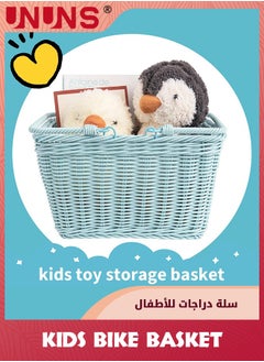 UNUNS Kids Bike Basket,Front Bicycle Bike Baskets For Kids,Small Wicker Bike Basket For Boys and Girls,Toddler Scooter Handlebar Basket,25x14cm,Blue  - Image 3